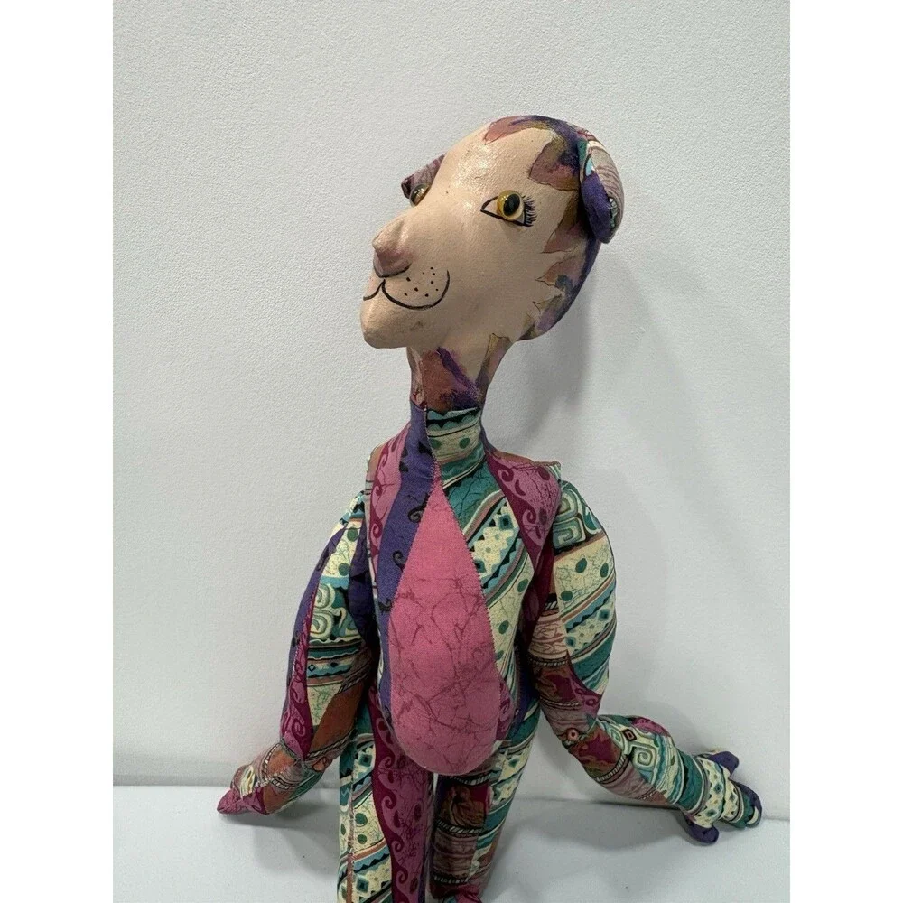 Primitive Folk Art Cat Lady Doll Handmade OOAK Painted Face Fabric  PRIMITIVES